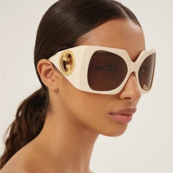 NEW GUCCI WOMEN OVERSIZED SUNGLASSES, IVORY WOMEN  GUCCI EYEWEAR - Picture 1 of 4